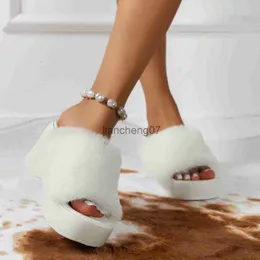 Slippers Solid Soft Plush Winter Slippers Women Plush Shoes Cotton Outside Wear Slope With Large Size Furry Slippers Zapatos Para Mujeres x0916