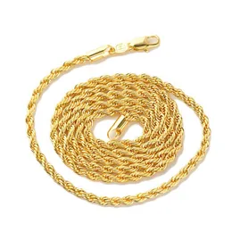 18k Yellow Real Gold GF Men's Women's Necklace 24 Rope Chain Charmiga smycken förpackade med presentförpackning192n