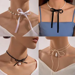 Pendant Necklaces 2023 Fashion Jewelry Accessories Luxury Pearl Stone Choker Necklace Elegant Trend Lace Up Rope Clavicle Chain For