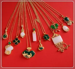 Ganze feine grüne Jadetiger-Augenstein-Anhänger-Halskette für Frauen, grüne malaysische Jade, altes chinesisches Maskottchen, 24 Karat vergoldet, Jew8664929