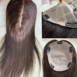 Clip marrone con base superiore in seta per donna 15x16 CM Topper per capelli umani vergini ondulati lunghi Pezzo di capelli traspirante per capelli diradati naturale nero marrone 3 colori