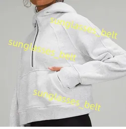 LU-088 Kadın Ceket Hoodys Artı Kadife Sonbahar ve Kış Yoga Hoodie Scuba Kalınlama Sporları Yarım fermuarlı Terry Designer Sweater Giysileri