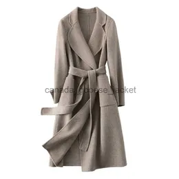 Kvinnors ull blandar nyanledningar Kvinnor Autumn Classic Double-Faced Cashmere Coat Woolen Kvinnlig Ytterkläder Bälte Vinter Wool Coat S3652L230918