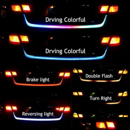 الأضواء الزخرفية 12V 1.2M السيارة الخلفية الجذع الخلفي ضوء التيسل ديناميكية اللافتة العكسية تحذير LED شريط إضافي فرامل تشغيل الإشارة مصباح إسقاط DHRQ0