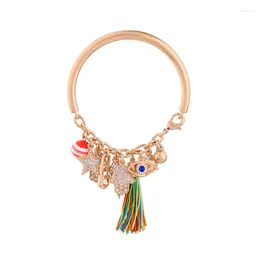 Bracelets de charme Antique Or Couleur Cercle Bracelets À La Mode Pour Les Femmes Cristal Étoile Main Coloré Gland Pendentif Bracelet