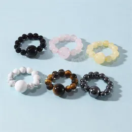 Natural Stone Beads Rings Elastic Rope Strand Tiger Eye Rose Quartz Crytal Nail Ring for Women Fashion Jewelry257L