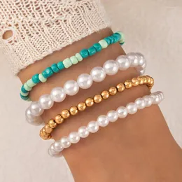 Charm Bracelets 5pcs/sets Elegant Pearl Stone Flowers For Women Summer Starfish Heart Bangle Alloy Metal Jewelrey 14588