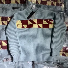 Синий свитер Шерстяной вязаный свитер с вышивкой High Street Крупногабаритный пуловер унисекс
