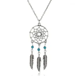 Hela avsiktlig silverfärglegering Girl Chian Halsband för kvinnor Vintage Korea Dream Catcher Leaves Pendant Necklace Jewelry CO264T