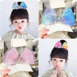 Fashion Rainbow Bow Gradient Color Girl Princess Crown Hairpin Stand Cute Hairpin Children's Hairpin Korean Style Hairpin