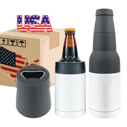 Manufacturer wholesale bulk Free Shipping 304 Stainless steel blank sublimation 12oz Beer Bottle Insulator Can Cooler keeps drinks hot and cold with Beer Opener