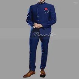 Trajes para hombre Thorndike, azul oscuro, informal, estilo occidental, 2 piezas, baile de graduación, boda, vestido de novio guapo, chaqueta, conjunto de viaje para fiesta