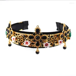 مقاطع الشعر العروس Tiaras Baroque Crown Black Rhinestones Beads Beads Crystal Retro Wide Haptons for Women Party Wedding Gift