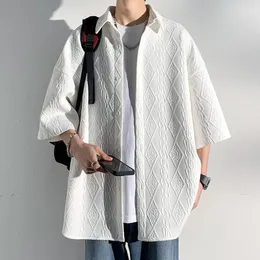 メンズカジュアルシャツ-Youthビンテージボタンアップカーゴデジーナー韓国のファッション日本のストリートウェアストライプ