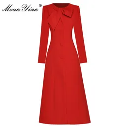 Urban Seksowne sukienki Moaayina moda sukienka pasa startowa jesienna zima sukienka damka o dółko z długim rękawem pojedynczy piersi podzielone zagęszczone czerwone sukienki 230918
