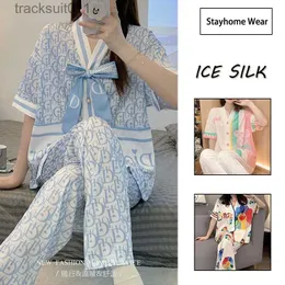 Damska odzież sutowa 11 Wzory Wysokiej jakości piżamę Kobiet Ice Silk Sleep Fail Krótkie rękawy Gorąca sprzedaż piękno Pijamas Soft Cool Baju Tidur Wanita L230918