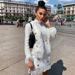 White Tweed Jacket suits Women New Autumn Winter woolen Cloth Fringed Tassel Long Sleeve Office Ladies Womens Jackets Coat 2020 T2282z