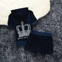 Coutoure Women's Juicy Two Piece Velvet Track Suit Sweatsuits European Crown Hot Diamond Casual Shorts Sleeve Set Direct Selling