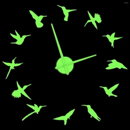 Relógios de parede Hummingbird Diy Luminous Relógio para o quarto Nature Bird Animals Decoração de casa Fácil de ler silencioso relógio de tamanho grande brilho no escuro