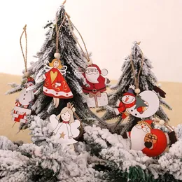 Wooden Crafts Christmas Tree Hanging Merry Christmas Decoration Santa Snowman Fairy Wood Dolls Festive Party Home Ornaments Xmas Gifts New Year