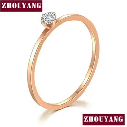 Hair Accessories Band Rings Zhouyang Ring For Women Simple Thin Titanium Steel 4 Cs Cubic Zirconia Rose Gold Color Birthday Gift Fashi Dhbcy