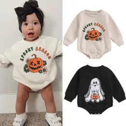 Rompers FocusNorm Halloween Autumn Babhirgh Boys Cute Romper 0 18Mレターカボチャゴーストプリントスウェットシャツジャンプスーツ230918