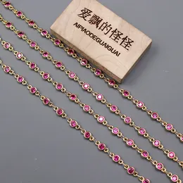 Glasögonkedjor Apdgg 1 meter Bezel Set 4mm Rose Red Cz Yellow Gold Plated Copper Fashion Chain Paper Clip Neck Chain Pearl Smycken Making DIY 230918