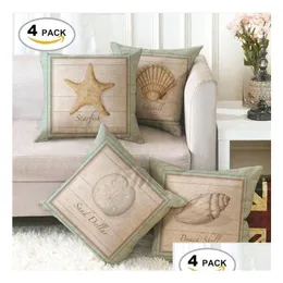 Almofadas Estilo Retro Sandy Beach Coast Farol Conch Starfish Padrão Caso Oceano Sofá Sofá Decorativo Almofada Er Est D Dh31D