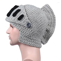 Basker vinter högkvalitativ romersk riddare stickad hatt med avtagbar ansiktsskydd unisex fast färg vindtät varma ullmasker mössa