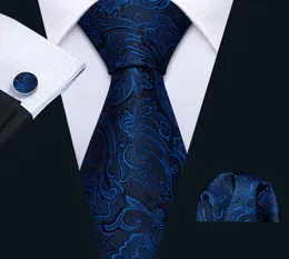 Snabbmensbanden 100 Silkedesigners Fashion Navy Blue Floral Tie Hanky ​​Cufflinks Set For Mens Formal Wedding Party Groom 7358739