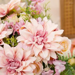 Flores decorativas outono dália artificial seda rosa buquê falso natal casa festa de casamento mesa grinalda decoração diy artesanato