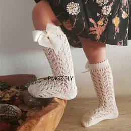 3 Paar Kindersocken für Babys, Kniestrümpfe, große Schleife, spanischer Stil, Prinzessin, Kleinkind, Mädchen, Sommersocken, gerippte Netzsocken, Baumwolle, lange Röhre, Kindergeschenk 230918