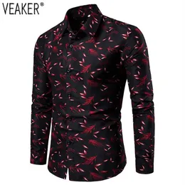 Camisas casuais masculinas 2021 Impresso Masculino Slim Fit Manga Longa Camisa Homens Vermelho Preto Floral Imprimir Plus Size M-4XL249S