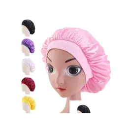 Caps Chapéus Crianças Cetim Bonnet Cap Cor Sólida Turbante Chemo Chapéu Meninas Ampla Elástica Noite Sono Gorros Sklies Moda Gota Entrega Dh7Hy