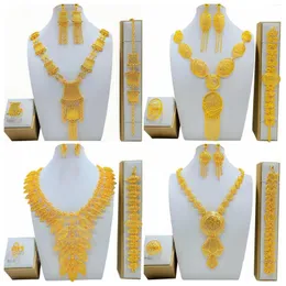 Conjunto de brincos de colar vendendo joias femininas Dubai 24k ouro casamento presente de noiva