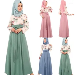 Roupas étnicas Oriente Médio Dubai Muçulmano Robe Jilbab Abaya Malásia Vestido de Manga Longa Cintura Alta Impressão Abayas Sem Hijab