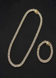RQ iced out corrente cubana Liga Rhinton 9mm Cuban Link Chain Colar Pulseiras Barato Rapper Jewelri cadenas de oro284F9129961