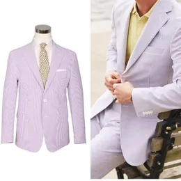 Ternos masculinos roxos, 2 peças, calças blazer, lapela repicada, moda riscas, noivo, casamento, feito sob encomenda, plus size