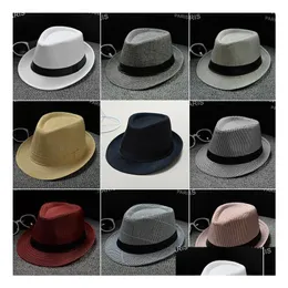 40 colori Scegli uomo donna morbido Fedora Panama cappelli cotone / lino St all'aperto avaro bordo primavera estate spiaggia cappello da sole consegna di goccia Dh3Ea