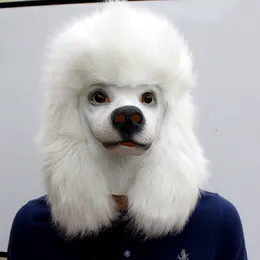 Party Masks Christmas White Poodle Dog Halloween Mask LaTex Full Head Animal Cosplay Fancy Dress Adult Roliga Costume Props 230919