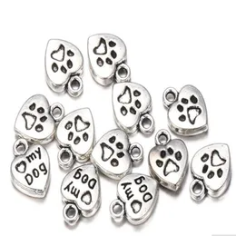 300pcs Lot Vintage Tibetan Silver Charms Love My Dogs Heart Charms Pendants 13x10mm for Jewelry Making DIY Bracelet Necklace266q