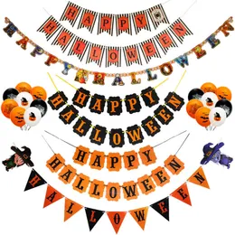 Other Event Party Supplies 2023 Happy Halloween Paper Banners Witch Spider Bunting Garland Flags Hanging Decorations for Home Horror Props 230919