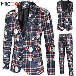 Mäns kostymer blazrar jultomten tryckning jul 3 stycken blazer väst byxor mode en brösten smal mens randig kostym set terno masculino m 4xl 230919