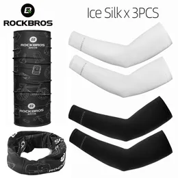 Arm Leg Warmers ROCKBROS Ice Silk Bicycle Arm Sleeves Breathable Summer UV Sun Protection Outdoor Sports Safety Cycling Bike Scarf Arm Warmers 230919