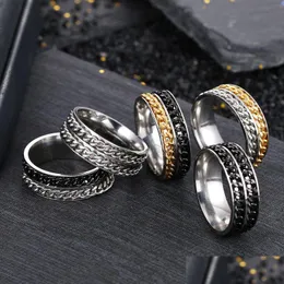 Band Rings Update Lucky Double Rotatable Chains Ring Stainless Steel Spin For Men Women Hip Hop Jewelry Drop Delivery Dhtam