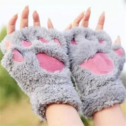 Women Cat Rękawiczki moda dziewczyny kot Claw Paw pluszowe rękawiczki ciepłe miękkie pluszowe krótkie palec pół palca zimowe rękawiczki GTC2312