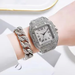 럭셔리 Moissanite 아이스 아이스 아웃 시계 체인 힙합 흉상 아래로 유니탄 다이아몬드 시계 체인 스테인리스 스터드 손목