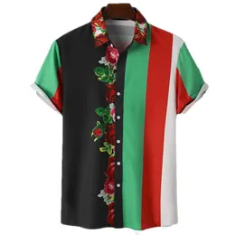 Moda Uomo Camicia Hawaiana Risvolto Manica Corta Stampa Patchwork Bottone Camicetta Casual Vacanza Streetwear Camisa Masculina269N