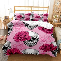 Bedding sets Pink Rose Skull Three Piece Set Fashion Article Children or Adults for Beds Quilt Covers Pillowcases 230919