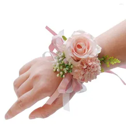 Flores decorativas decoração de casamento meninas dama de honra artesanal pulso de seda noiva artificial para dança festa buquê mão decoração